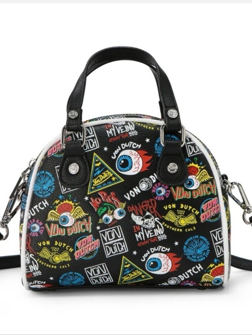 Von Dutch Black Jax Bowling Bag NWOT Y2K Crossbody Shoulder Bag with Strap